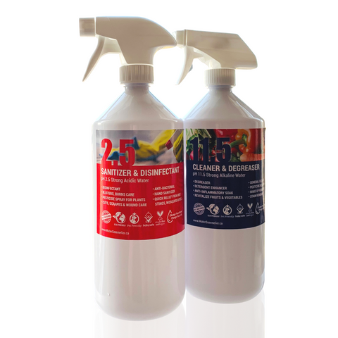 Bottle: pH Functional Water Sprays with Labels 2.5+11.5 | Twin Set | White | 1 Litre