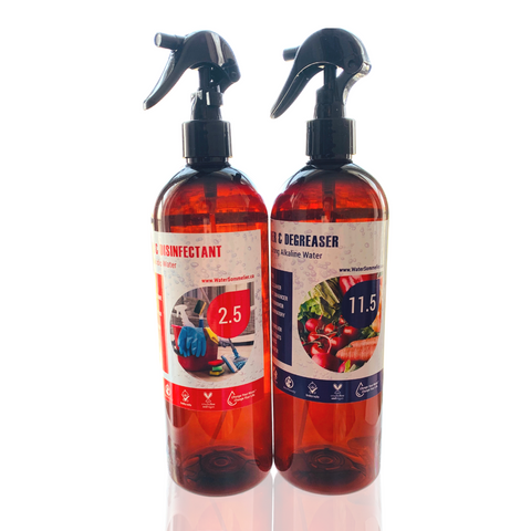 Bottle: pH Functional Water Sprays with Labels 2.5+11.5 | Twin Set | Amber | 500 mL